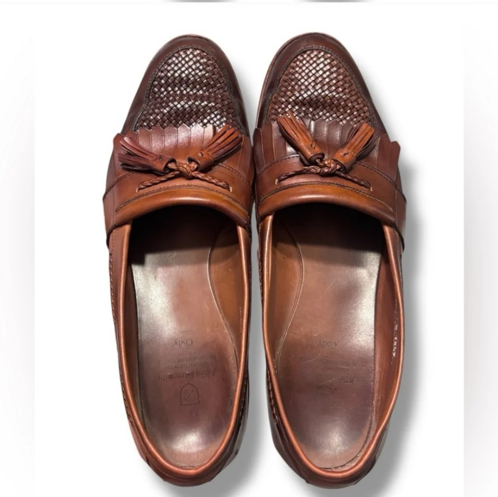 ALLEN EDMONDS “Cody” Brown Leather Loafers Braid Tassel Kiltie Detail